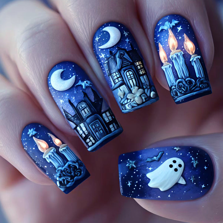 Creative art nails with festive Halloween design Bowlift