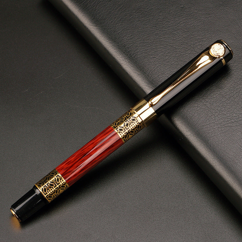 Luxury fountain pen with engraved gold filigree barrel and polished metal clip Bowlift