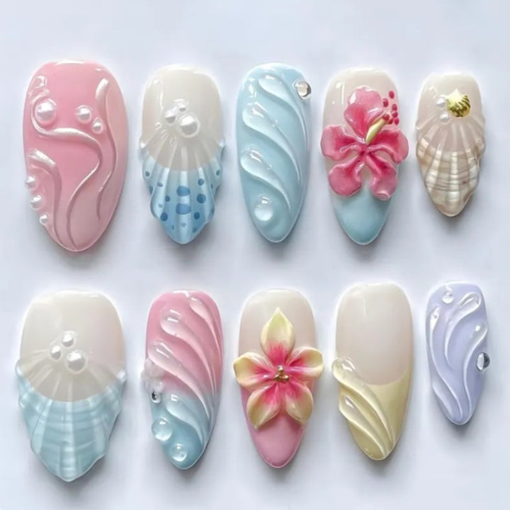 Nature-Themed Artistic Press-On Nail Set Bowlift
