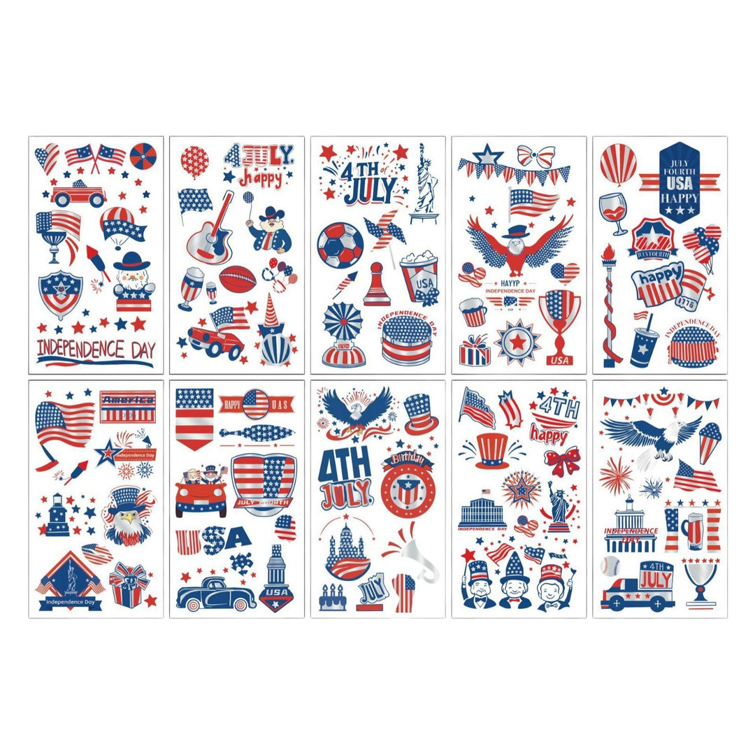 Unisex temporary tattoo sticker set with patriotic USA designs for party decoration Bowlift