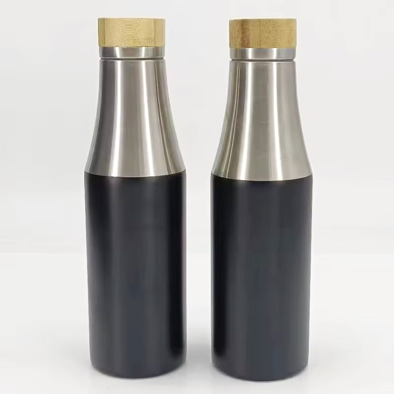 Women double-walled stainless steel drinking bottle with bamboo lid Bowlift