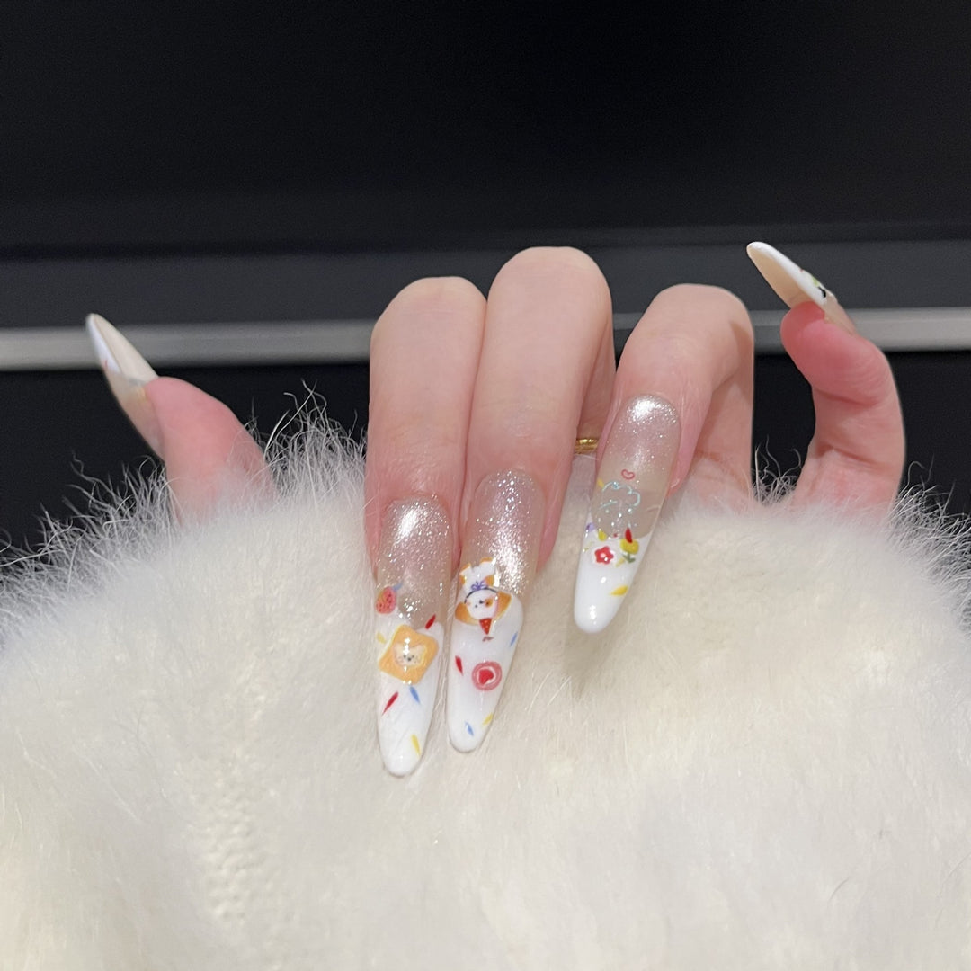 Decorative Press-On Nail Art Set with Glitter Accents Bowlift