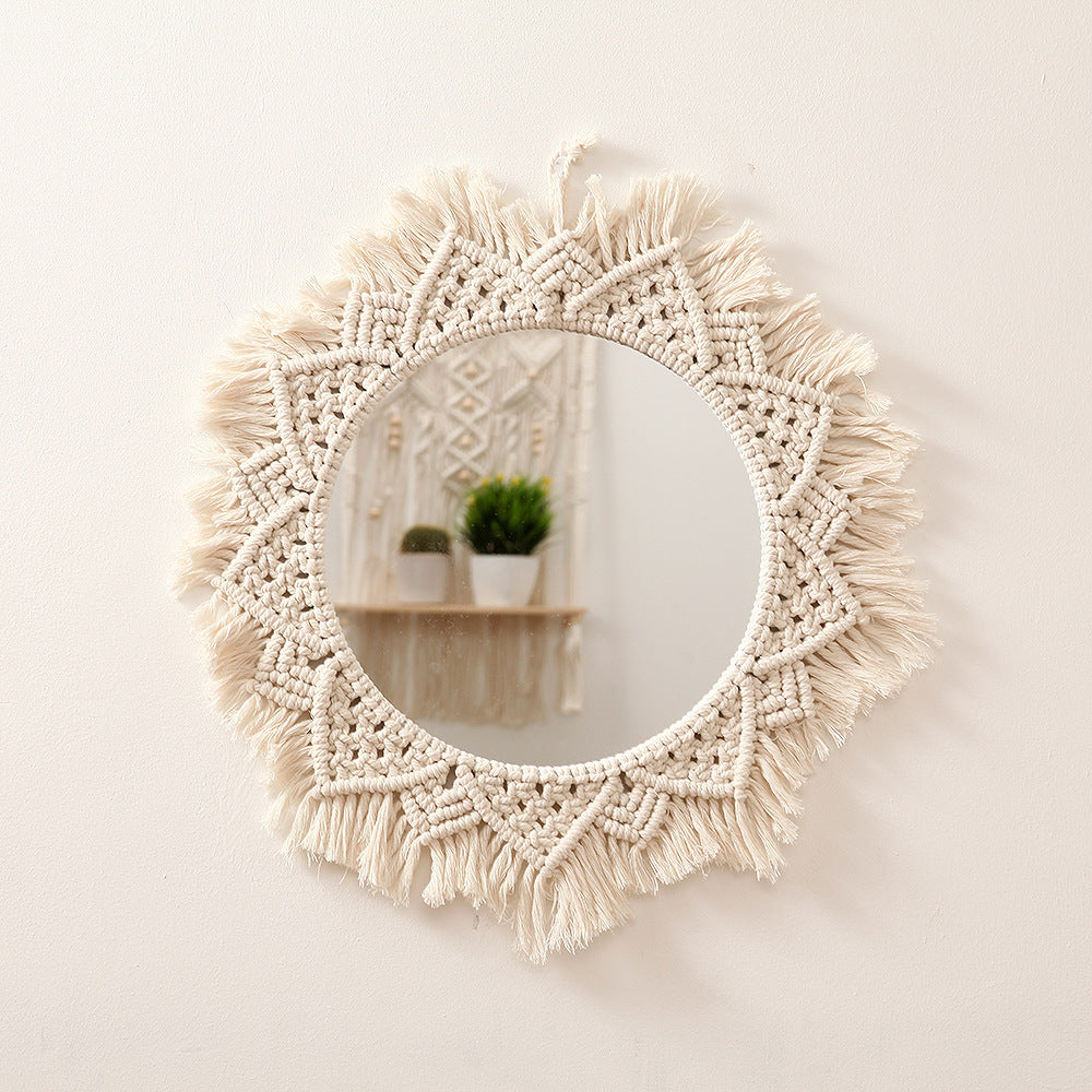 Macrame Decorative Round Wall Mirror Bowlift