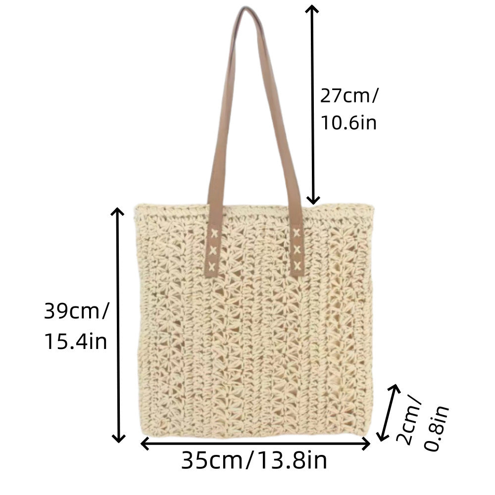 Spacious straw shoulder bag with elegant leather handles Bowlift