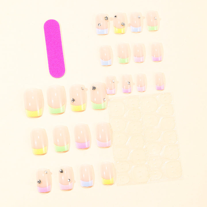 Elegant Pastel Gradient Nail Art Extensions with Rhinestone Accents Bowlift