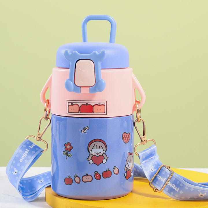 Women's Insulated Drinking Bottle with Multiple Carry Options and Cheerful Design Bowlift