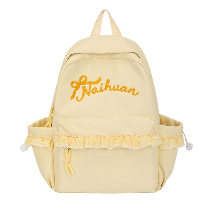 Ruffled Embroidered Casual Backpack Bowlift