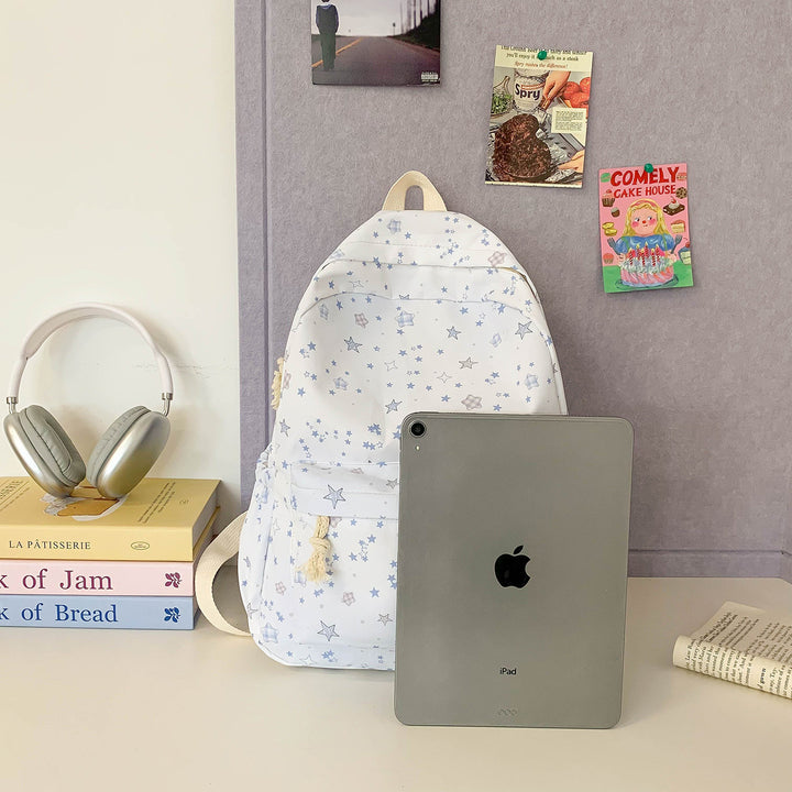 Star-Patterned Canvas Backpack Bowlift