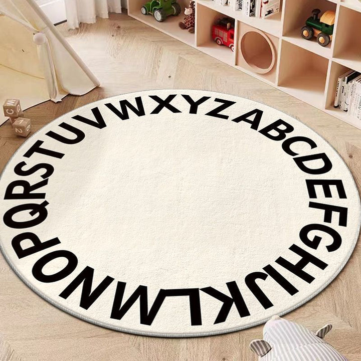 Round Alphabet Playroom Rug Soft Non-Slip Educational Floor Mat Bowlift