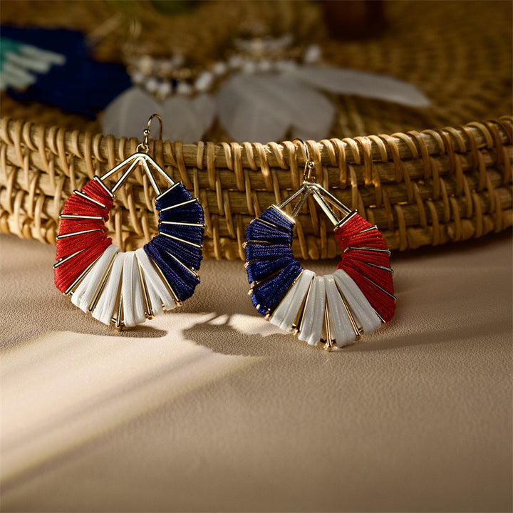 Ladies handmade Boho hoop earrings with textile wrap and bead application Bowlift