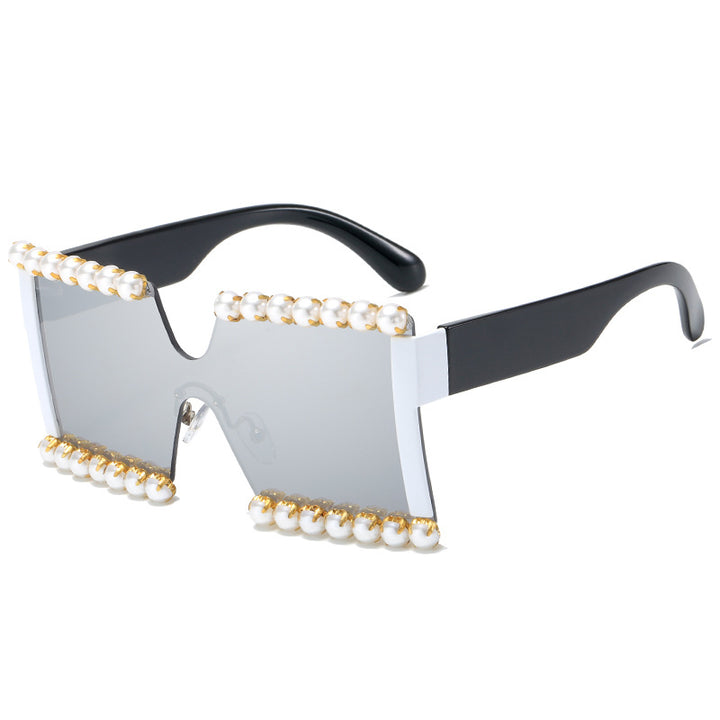 Ladies extravagant rectangular sunglasses with pearl decoration and UV protection Bowlift