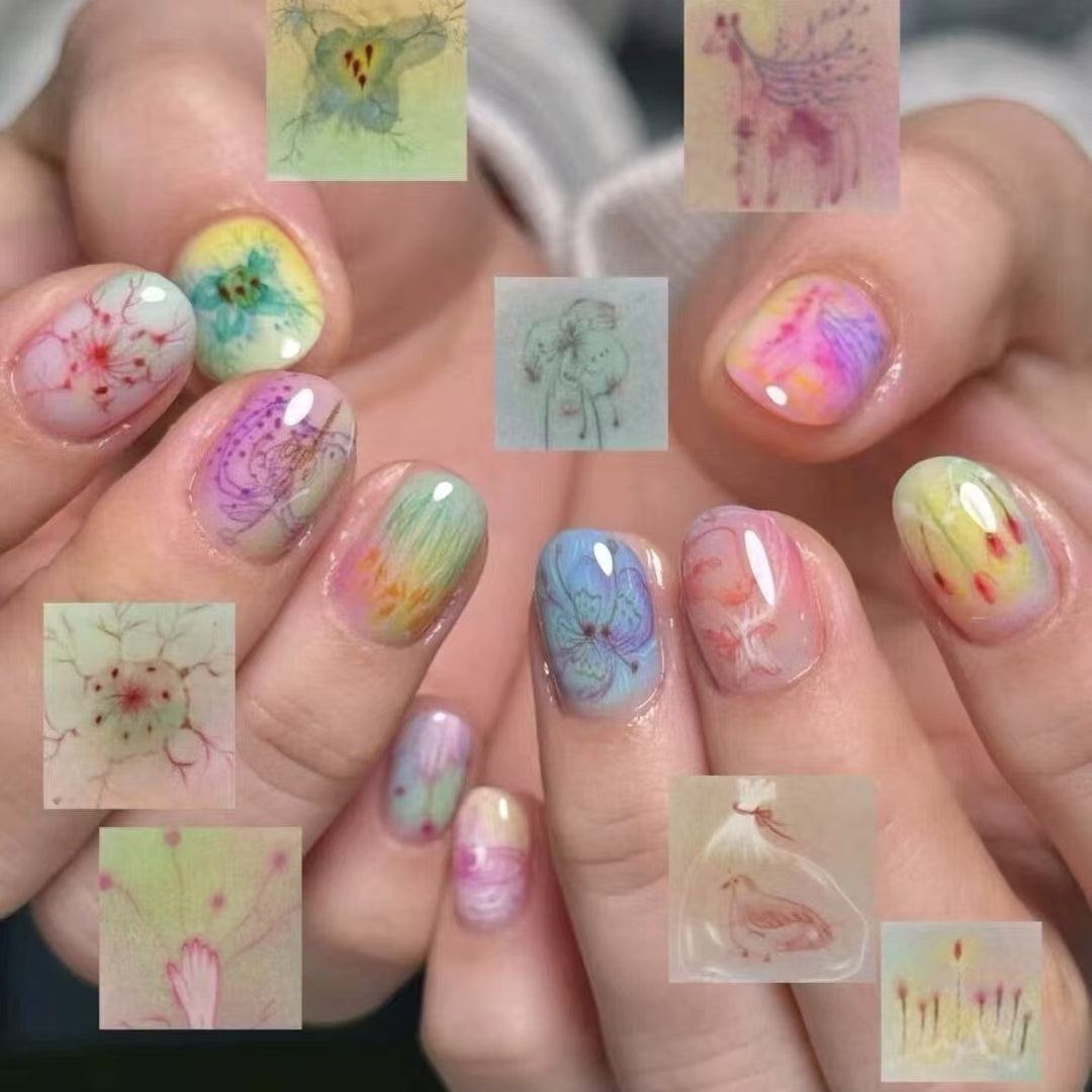 Artistic Press-On Nail Set with Geometric Designs Bowlift