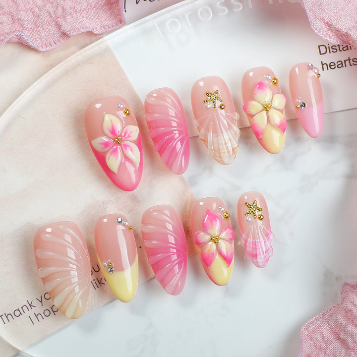 Artificial nail set with floral accents and glitter embellishments Bowlift 1789119239