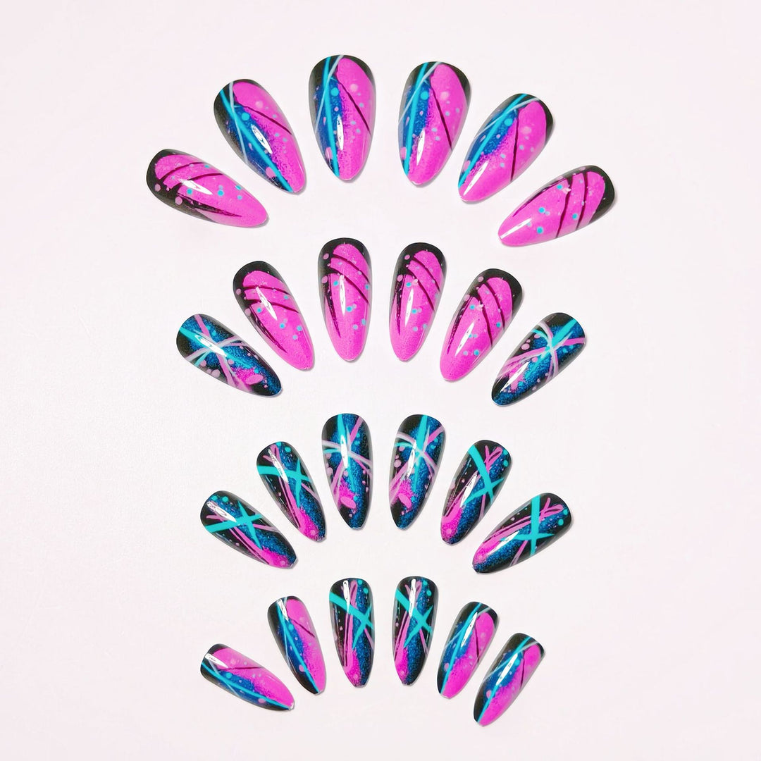 Artificial nails with geometric glamour design Bowlift