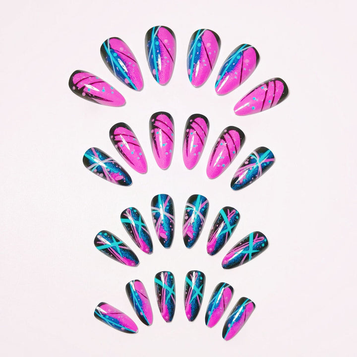 Artificial nails with geometric glamour design Bowlift