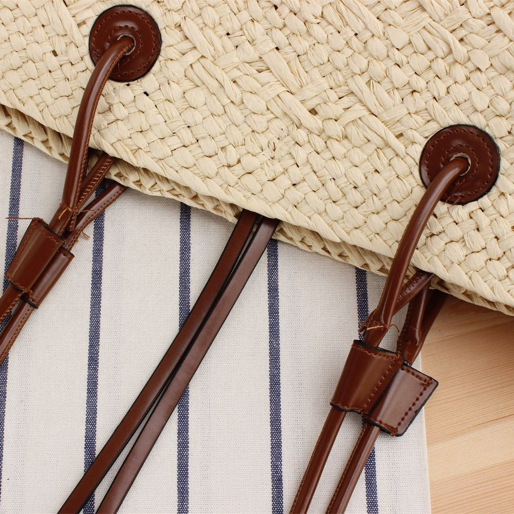 Handmade beach bag with brown leather handles Bowlift