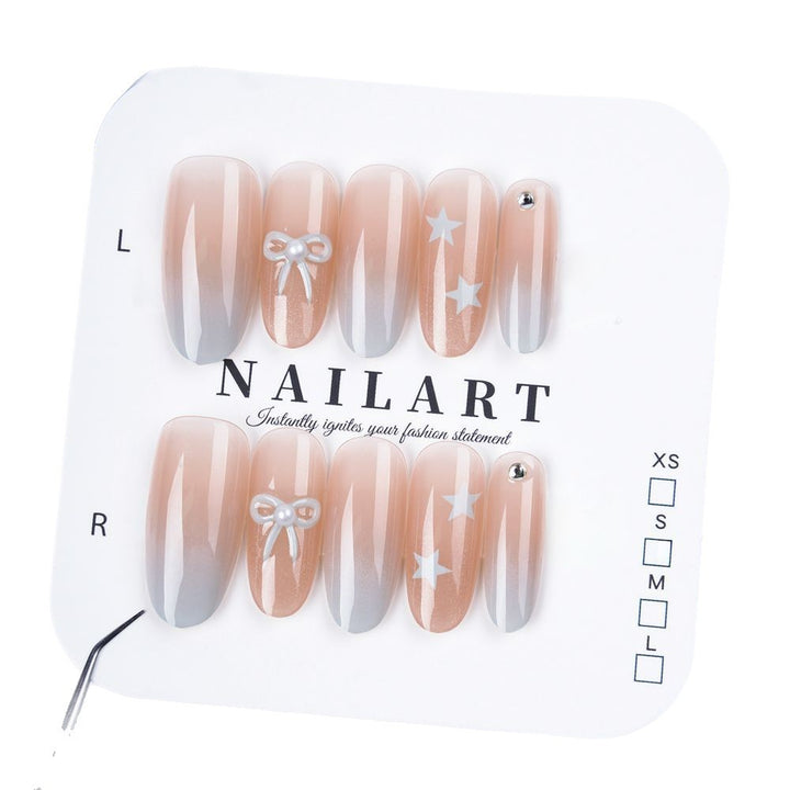Artistic Press-On Nail Set with Floral and Glossy Accents Bowlift