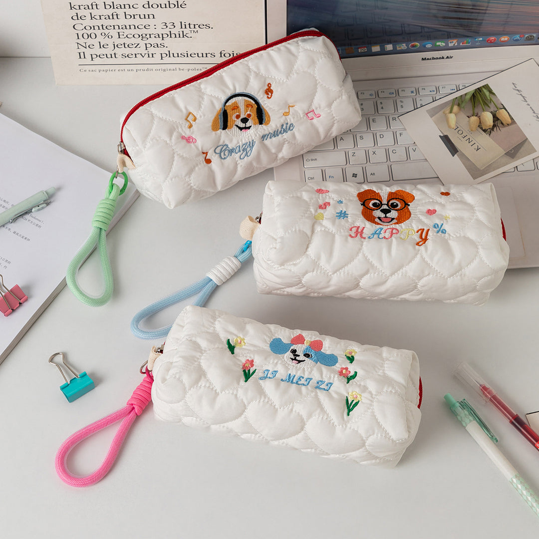 Quilted Cartoon Dog Pencil Case Bowlift