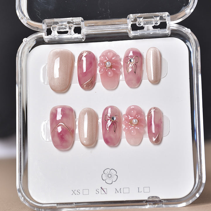 Decorative Floral Press-On Nail Set Bowlift