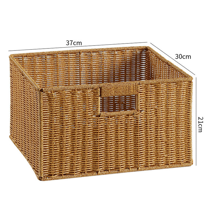 Handwoven Rectangular Storage Basket with Cut-Out Handles Bowlift
