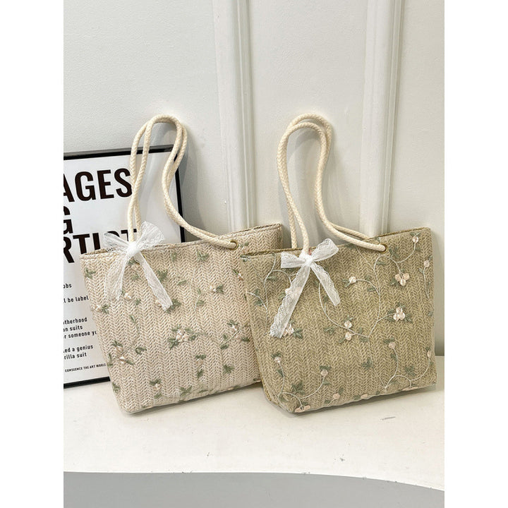 WoEmbroidered Straw Tote Bag Bowlift