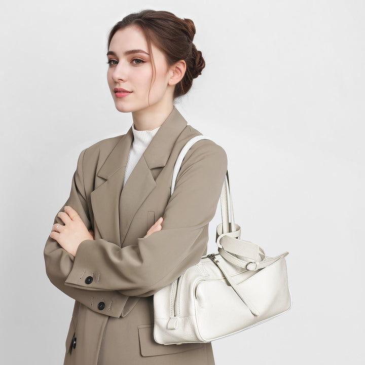 Compact Rectangular Pebbled Shoulder Satchel with Top-Zip and Detachable Strap
