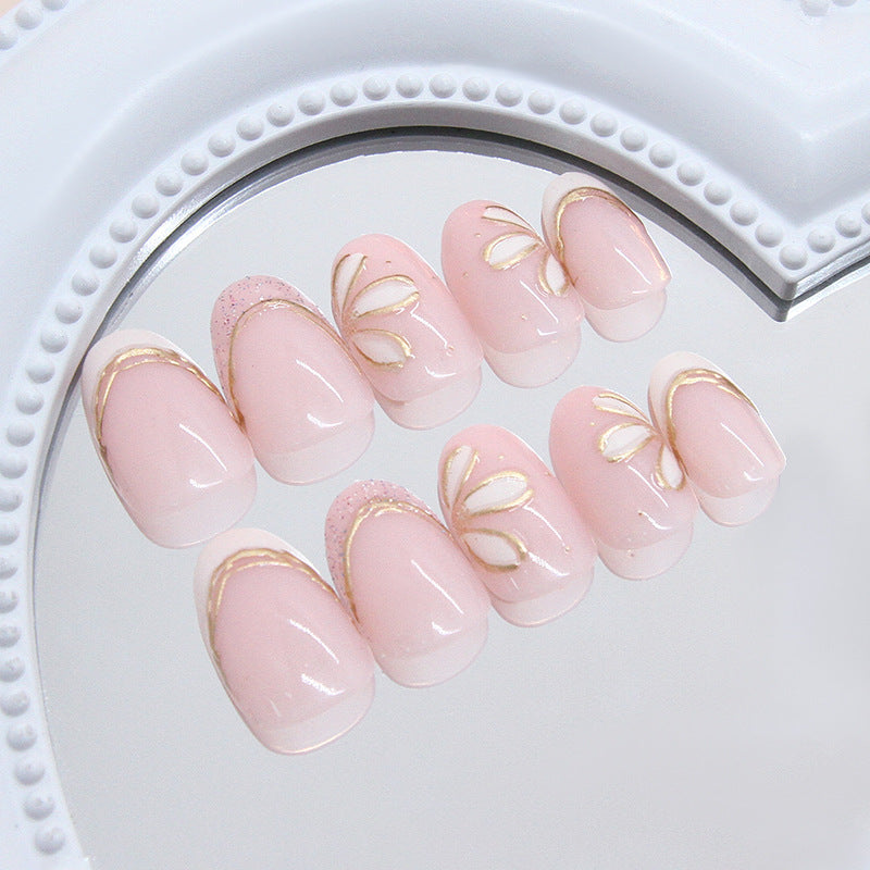 Decorative Floral French Tip Press-On Nails Bowlift