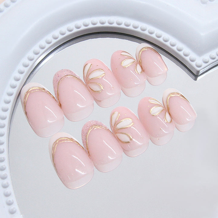 Decorative Floral French Tip Press-On Nails Bowlift