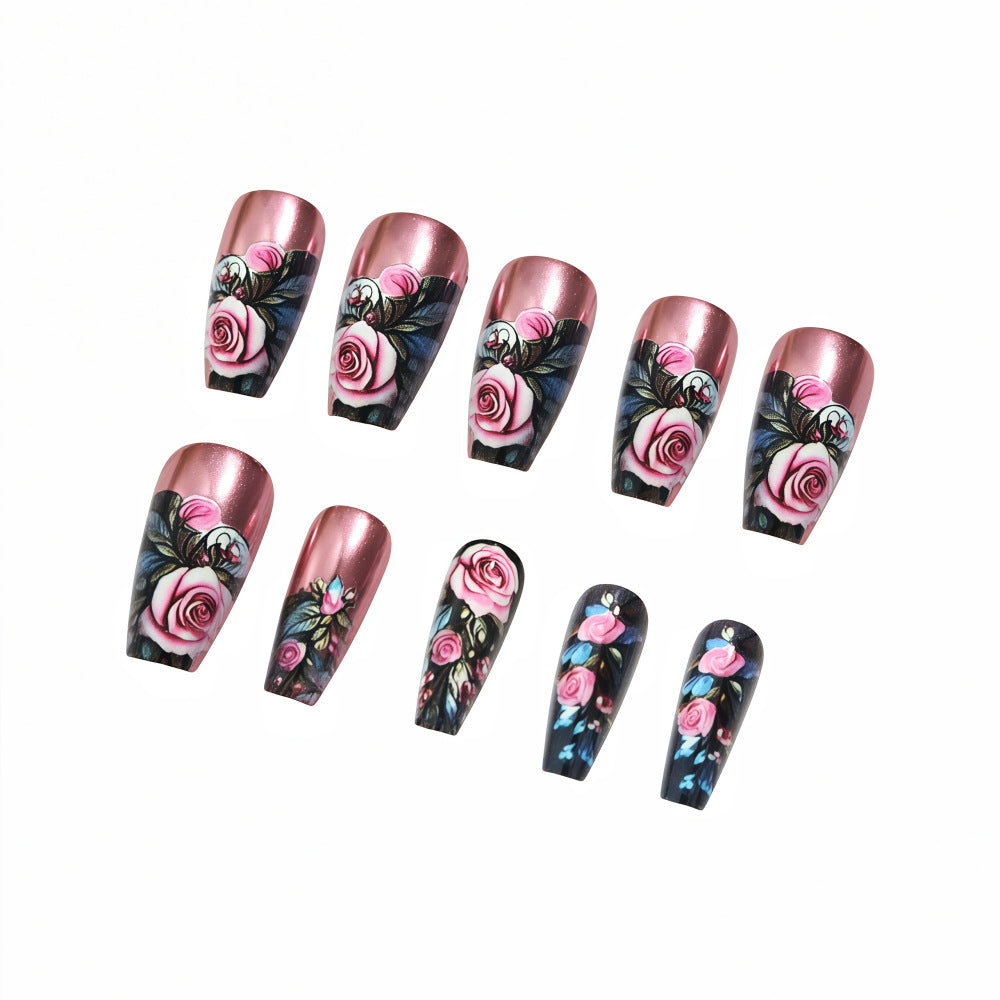 Artificial nails with floral rose pattern Bowlift