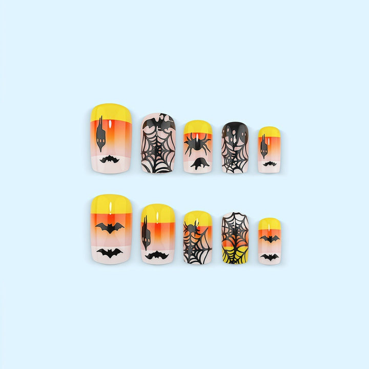 Creative Halloween-style artificial nails with spider and bat designs Bowlift