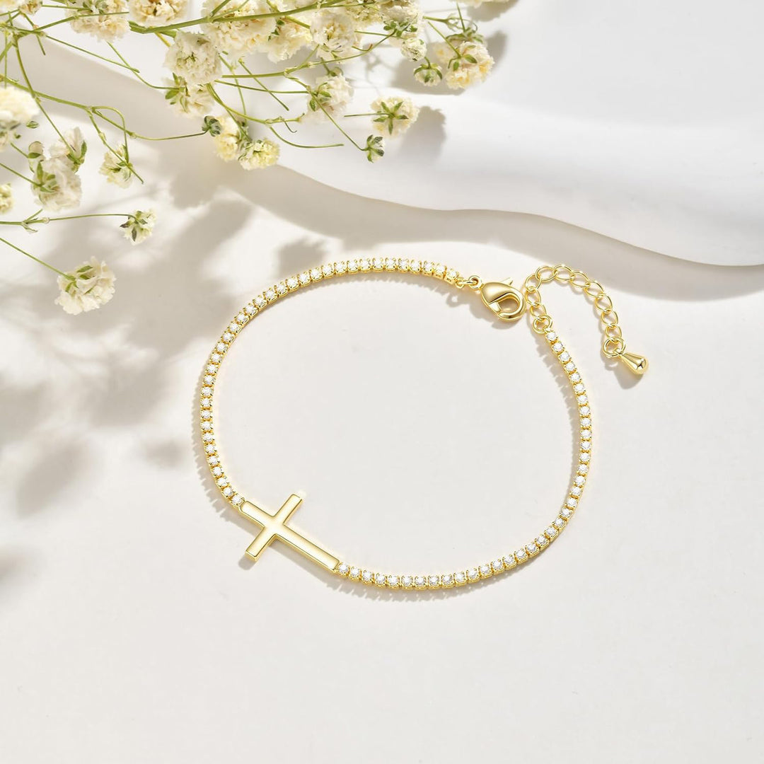 Crystal-Embellished Cross Charm Bracelet Bowlift