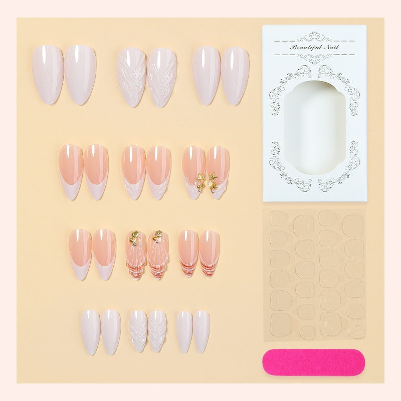 Acrylic nail set with elegant and floral decorations Bowlift