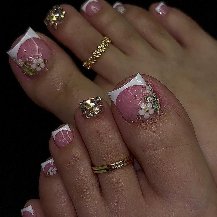 Acrylic nail set with elegant 3D flowers and glitter accents Bowlift