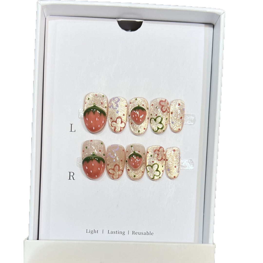Artistic Strawberry-Themed Press-On Nail Set Bowlift