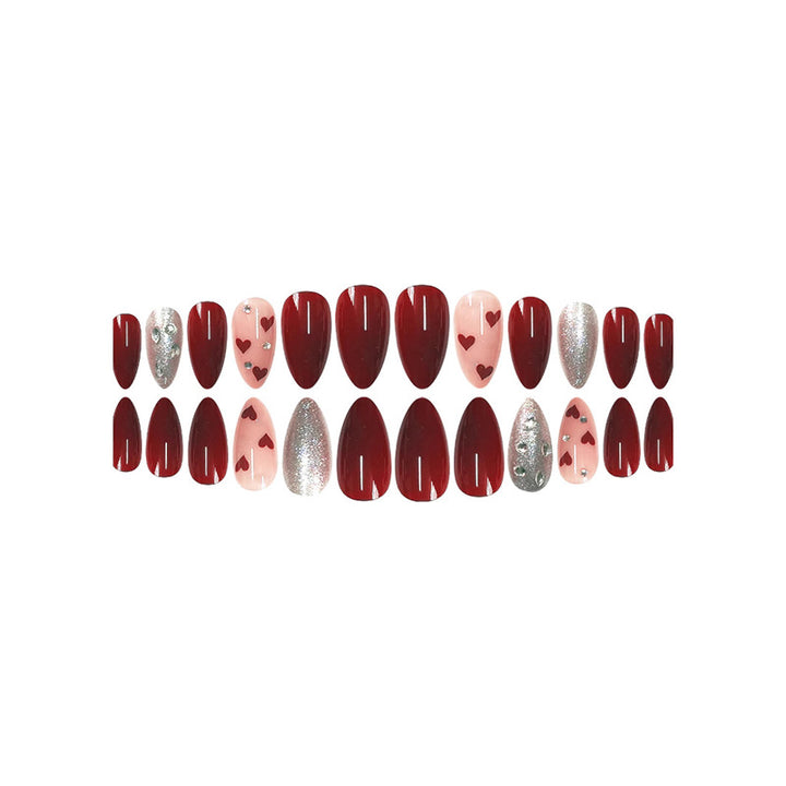 Romantic Heart-Themed Press-On Nail Set Bowlift