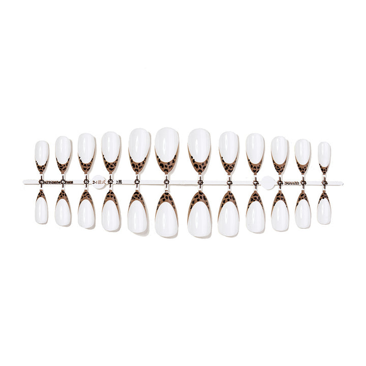 Decorative Press-On Nail Set with Elegant Leopard Accents Bowlift