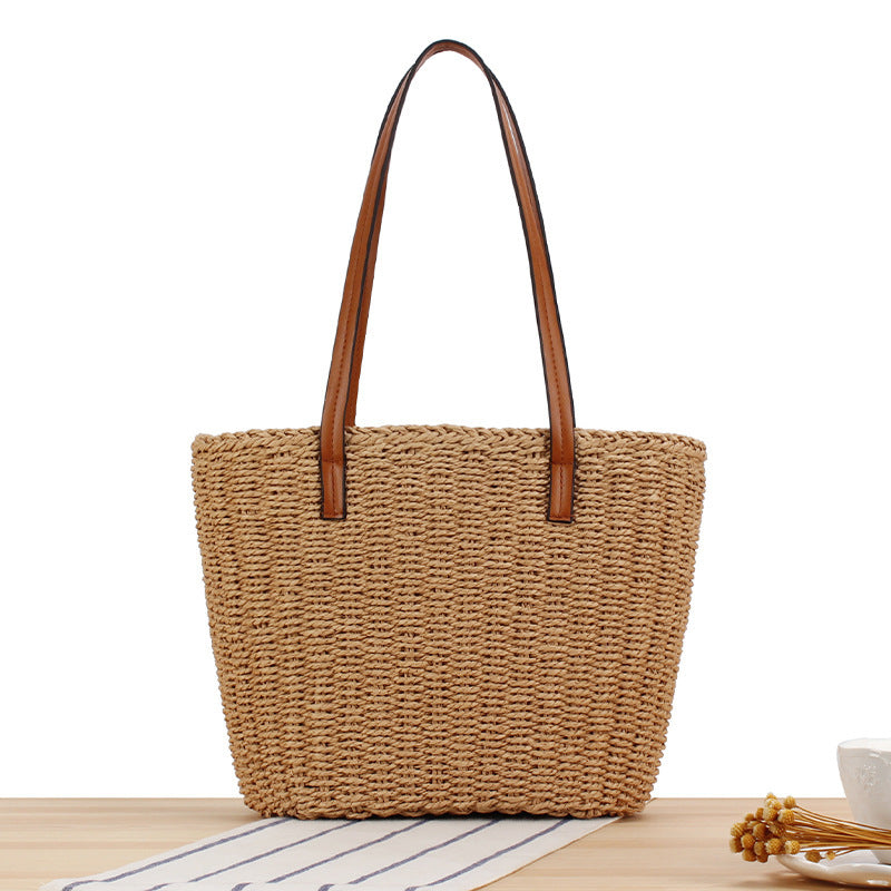 Handbag Made of Natural Wicker with Leather Handles Bowlift