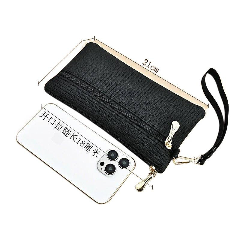 Textured Faux Leather Double-Zip Wristlet Clutch Bowlift