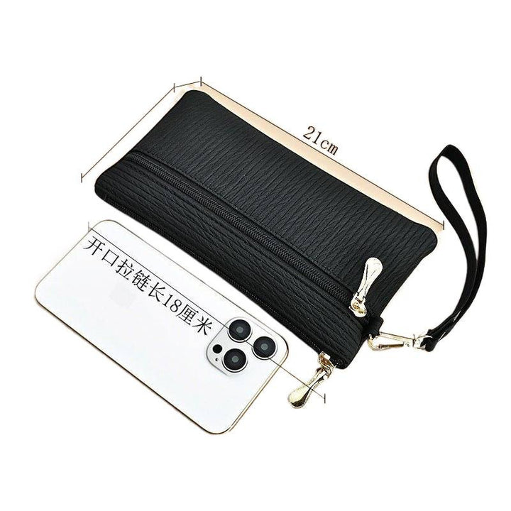 Textured Faux Leather Double-Zip Wristlet Clutch Bowlift