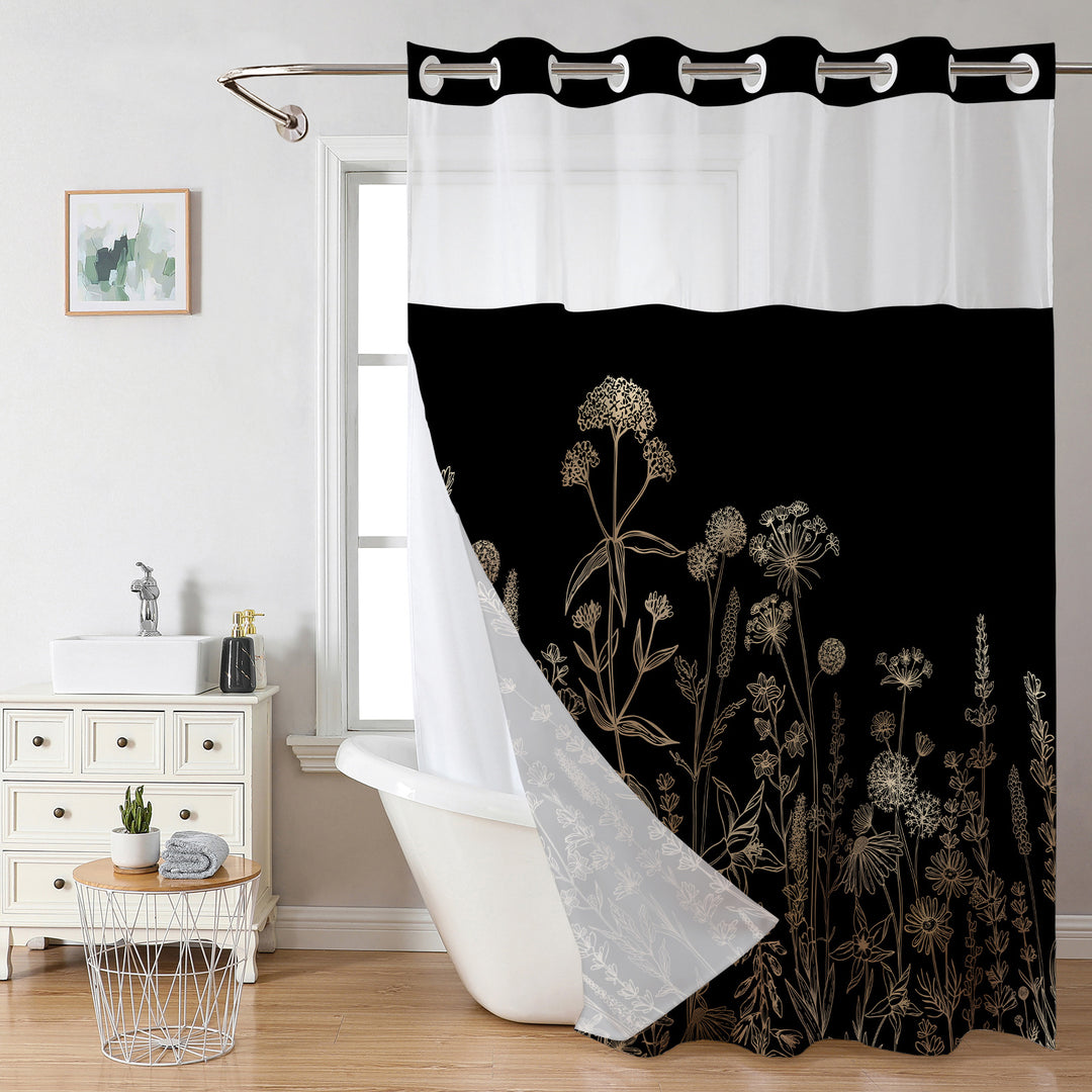 Elegant Floral Print Shower Curtain Bowlift