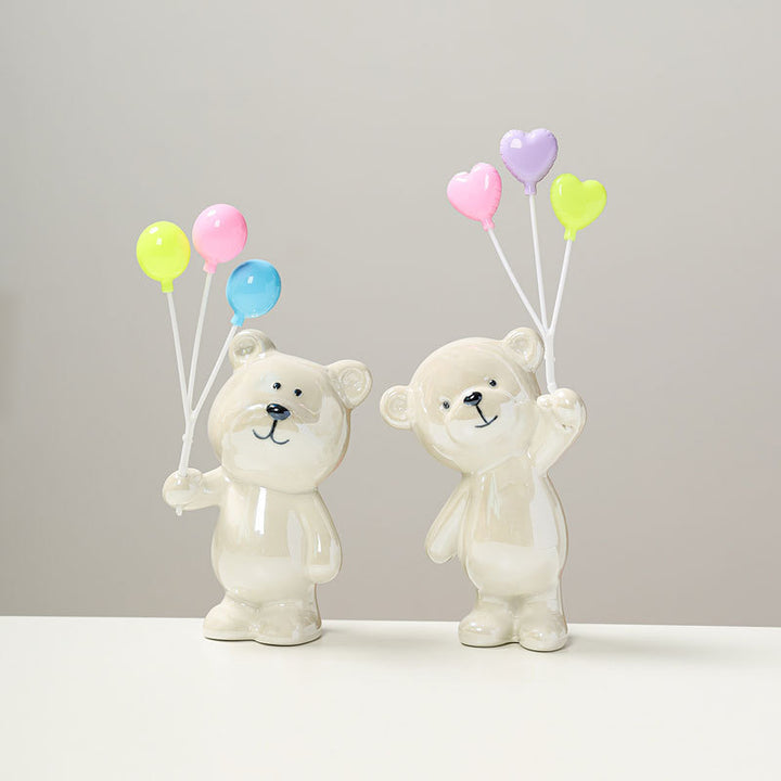 Cute ceramic bear figurine with balloons Bowlift