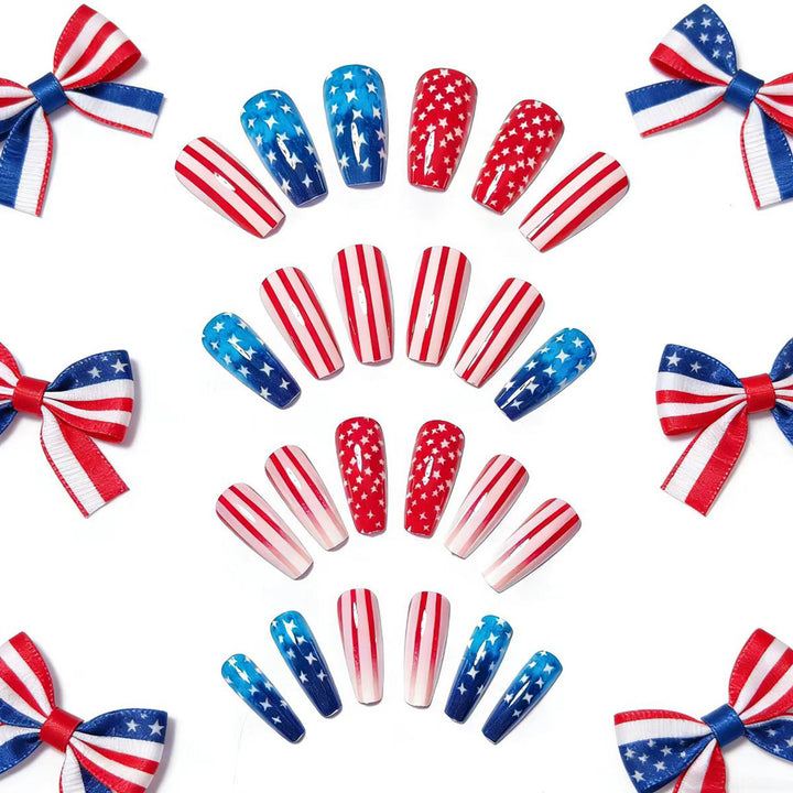 Artificial Nails in Patriotic Stars and Stripes Design Bowlift