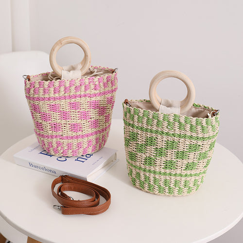 Handcrafted basket bag with wooden handle and adjustable shoulder strap Bowlift