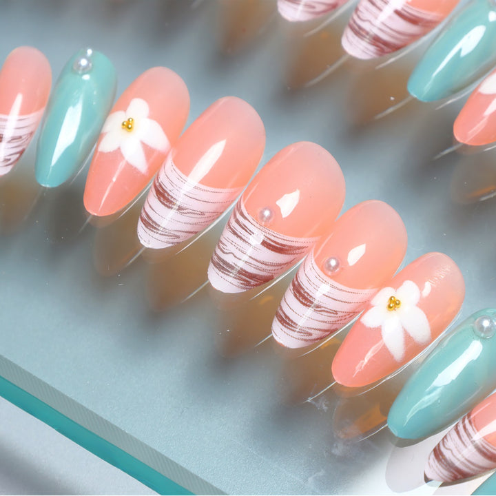 Artistic Floral Nail Extensions Bowlift