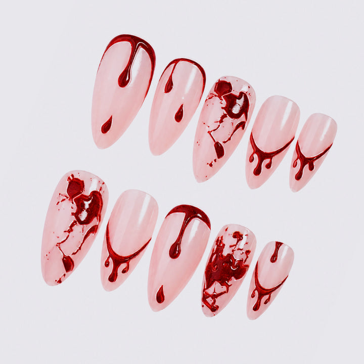 Artificial nail set with creative blood stain designs Bowlift