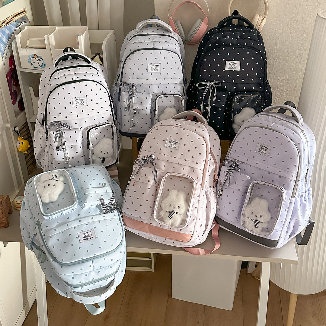 Playful Polka Dot Backpack with Transparent Window Bowlift