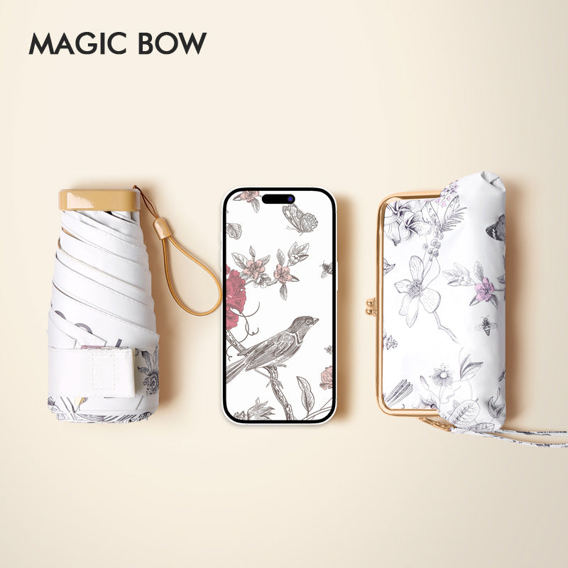 Ladies floral folding umbrella with innovative carrying bag Bowlift