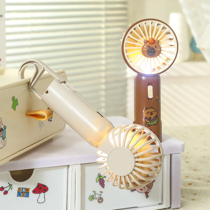 Women Portable Hand Fan with Cute Bear Design and LED Lighting Bowlift