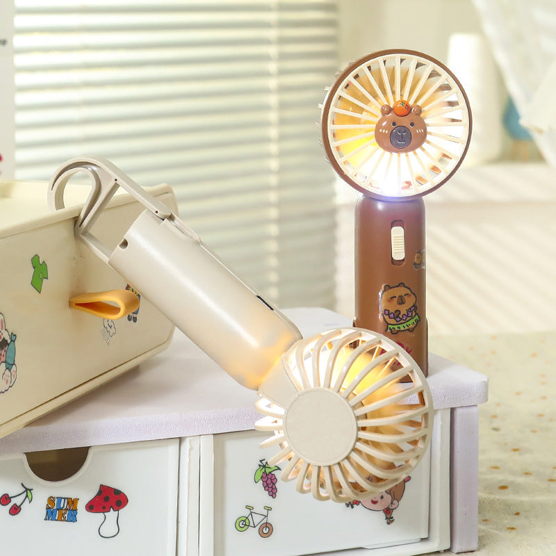 Unisex portable USB hand fan with integrated LED light and clip Bowlift
