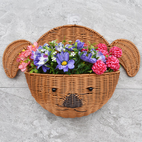 Decorative Dog-Shaped Woven Storage Basket Bowlift